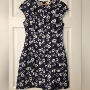 GAP Cotton Linen Blend Navy Blue‎ Floral Dress Size 6